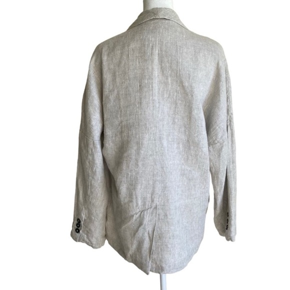 Zara Oversized Lagenlook Double Breasted Linen Blazer Jacket Oatmeal Size XS - Picture 10 of 16